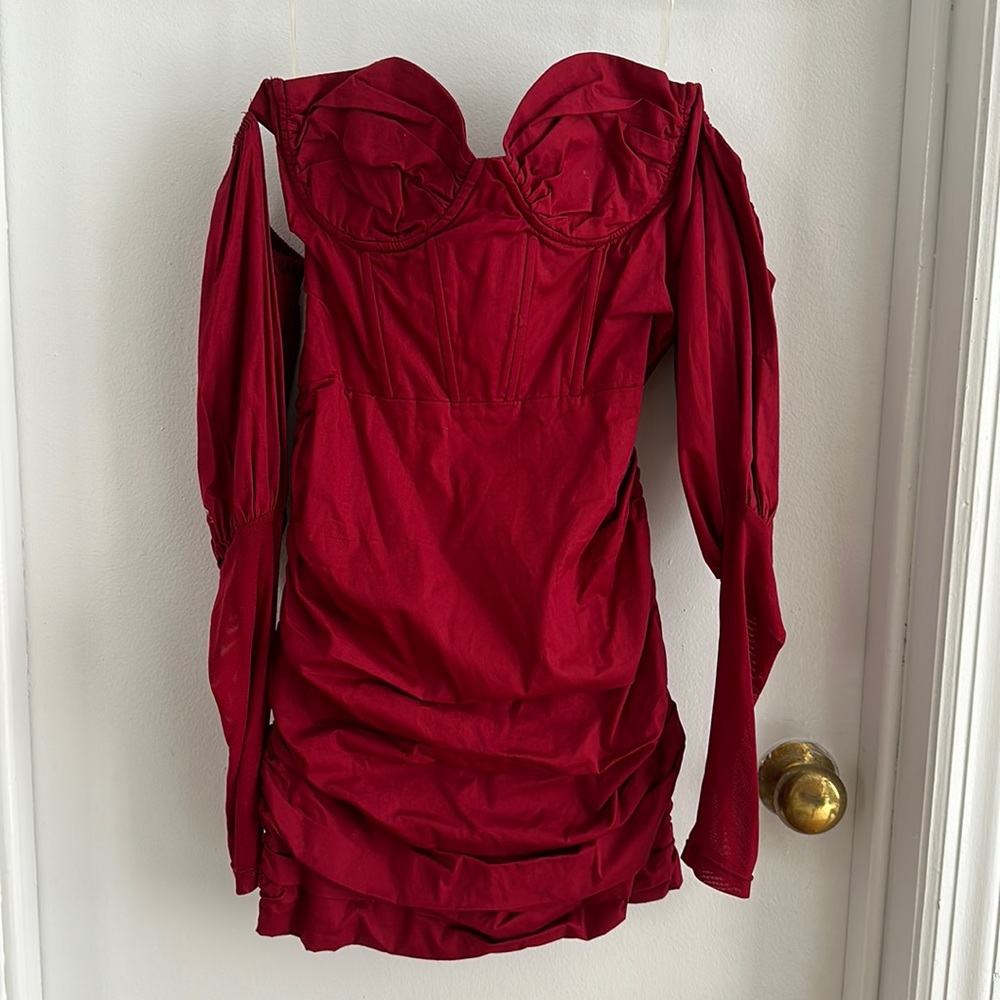 Brand new OhPolly corset red dress with off shoulder long sleeves